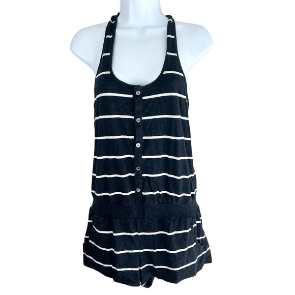 Aritzia TNA Striped Romper Playsuit jumpsuit Navy Blue Sleeveless Racerback XS - Picture 2 of 16